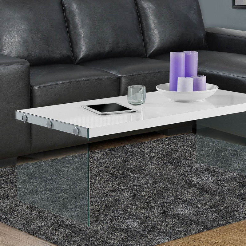 Monarch Specialties Accent Tempered Glass Coffee Table, Gloss White (2 Pack)