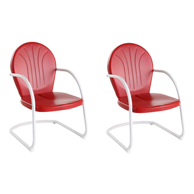 Crosley Furniture Griffith Vintage Outdoor Backyard Patio Chair, Red (2 Pack)