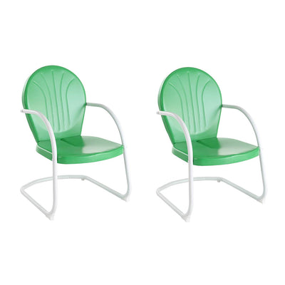 Crosley Furniture Griffith Vintage Outdoor Backyard Patio Chair, Green (2 Pack)