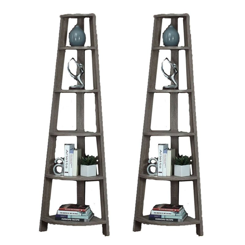 Monarch Specialties 71 Inch Dark Taupe Corner Accent Etagere Bookcase (2 Pack)