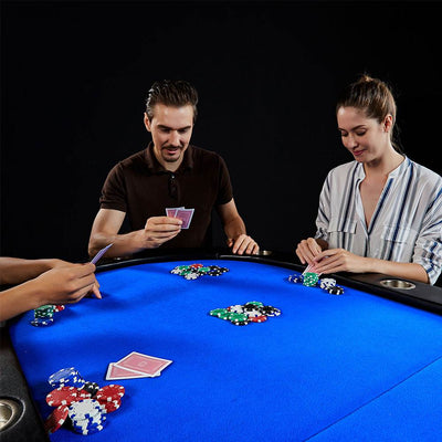 Lancaster 10 Player High Quality Blue Felt Casino Style Folding Poker Game Table