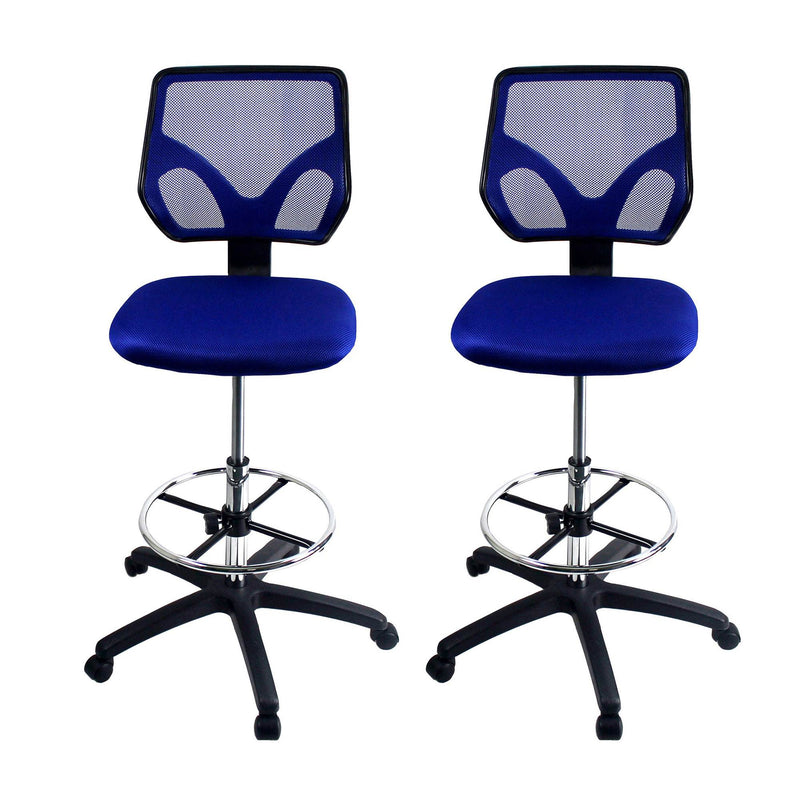 Cool Living Mesh Armless Fixed Upright Adjustable Drafting Chair, Blue (2 Pack) - VMInnovations