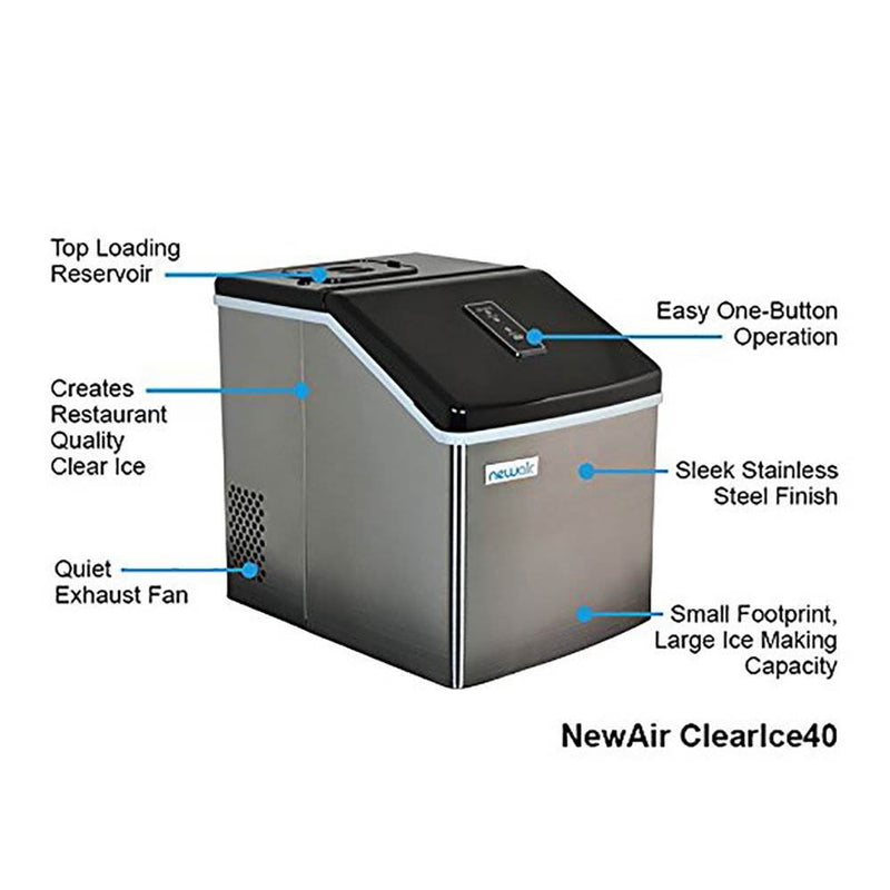 NewAir ClearIce40 Portable Countertop Ice Maker Machine, Stainless (2 Pack)