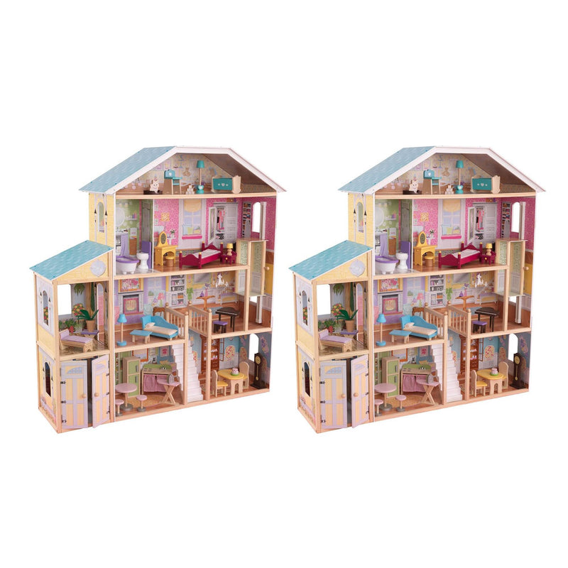 KidKraft Majestic Mansion Pretend Play Wooden Dollhouse with Furniture (2 Pack)