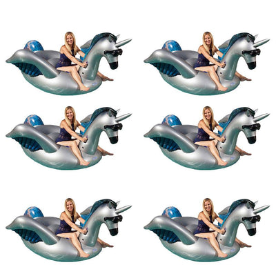 GAME Giant Inflatable Ride-On Mystique Unicorn Pool Float w/ Cup Holder (6 Pack)