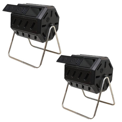 FCMP Outdoor 37 Gallon Elevated Dual Chamber Tumbling Garden Compost Bin(2 Pack)