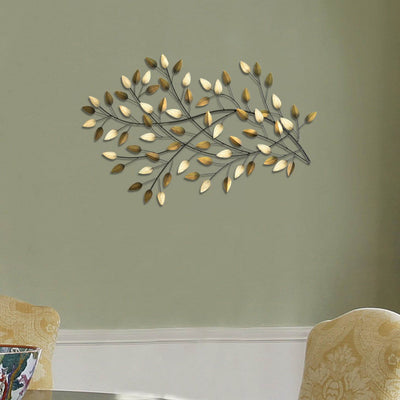 Stratton Home Decor Blowing Leaves Contemporary Modern Decorative Wall Art, Gold
