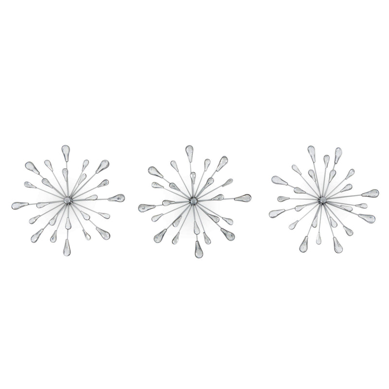Stratton Home Decor Hand Painted Acrylic Bursts Modern Wall Art Set of 3, Silver