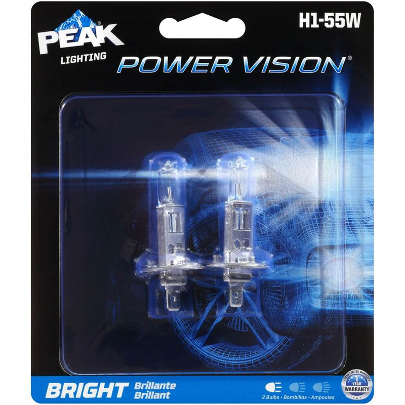 Peak Power Vision H1 55W Bright Car Halogen Auto Headlight Replacement, 2 Pack