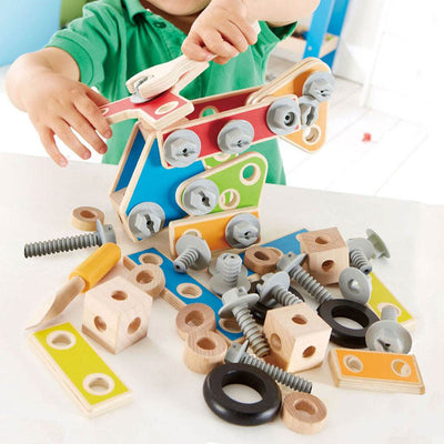 Hape 62 Piece Wooden Master Builder Toddler & Kids Construction Toy Set (6 Pack)