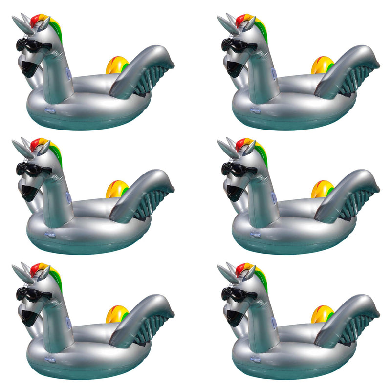 GAME Giant Inflatable Ride On Rainbow Alicorn Unicorn Pool Raft Floats (6 Pack)