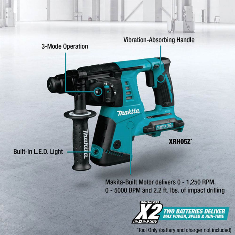 Makita XRH05Z 18V X2 LXT Lithium-Ion Cordless 1 Inch Rotary Hammer, Tool Only