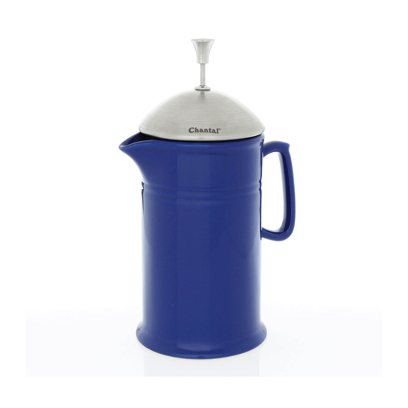 Chantal Ceramic French Press with Stainless Steel Plunger and Lid, Dark Blue