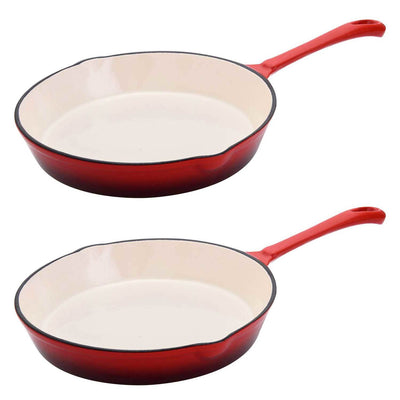 Hamilton Beach 8 Inch Enameled Coated Cast Iron Frying Pan Skillet, Red (2 Pack)