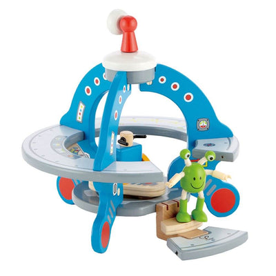 Hape Wooden UFO Space Ship and Multi Level Discovery Spaceship Center Play Sets