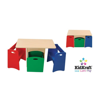 KidKraft Wooden Kids Activity Table with 2 Primary Benches and Storage (3 Pack)