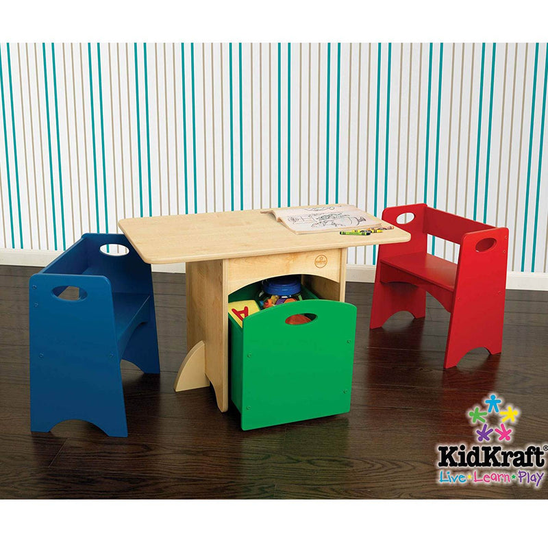 KidKraft Wooden Kids Activity Table with 2 Primary Benches and Storage (3 Pack)