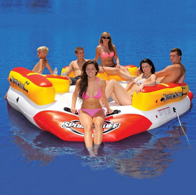 Airhead Neptune Island 6 Person Inflatable River Float & Lounge Raft (6 Pack)