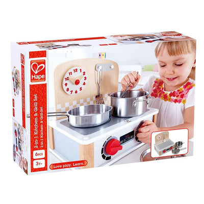 Hape 2 in 1 Pretend Play Tabletop Kitchen & Grill Set with Accessories (4 Pack)