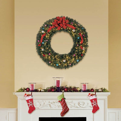 Home Heritage LED Lit Christmas Wreath and Entry Way Artificial Christmas Tree