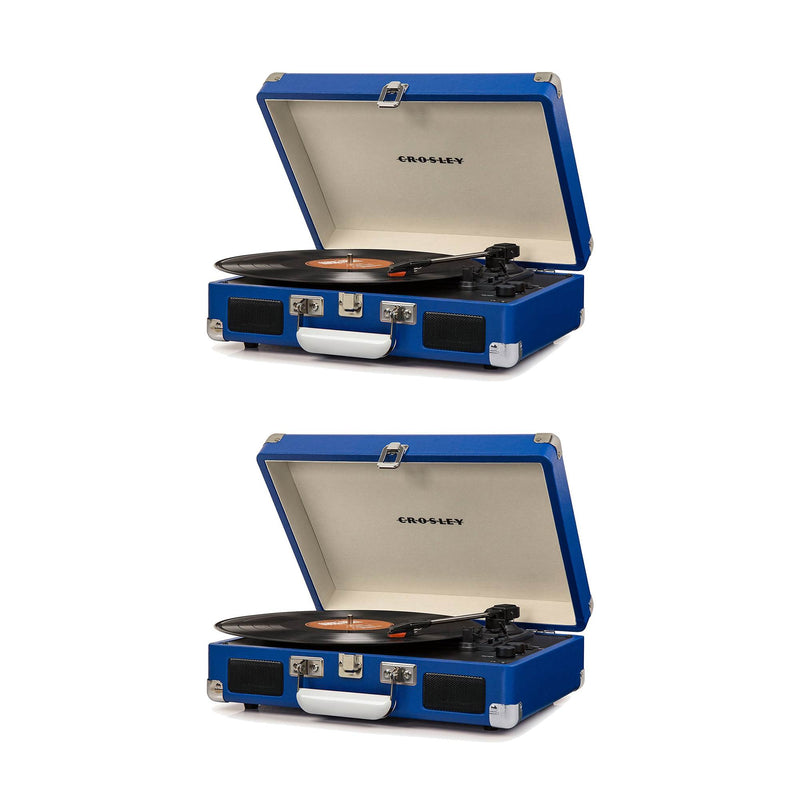Crosley Cruiser Deluxe Portable Bluetooth Record Player Turntable, Blue (2 Pack)
