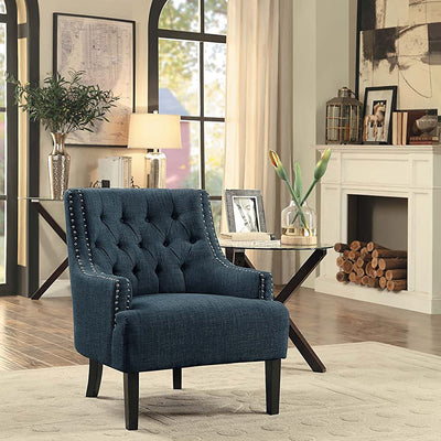Homelegance Upholstered Diamond Tufted 18 Inch Accent Chair, Indigo (Open Box)