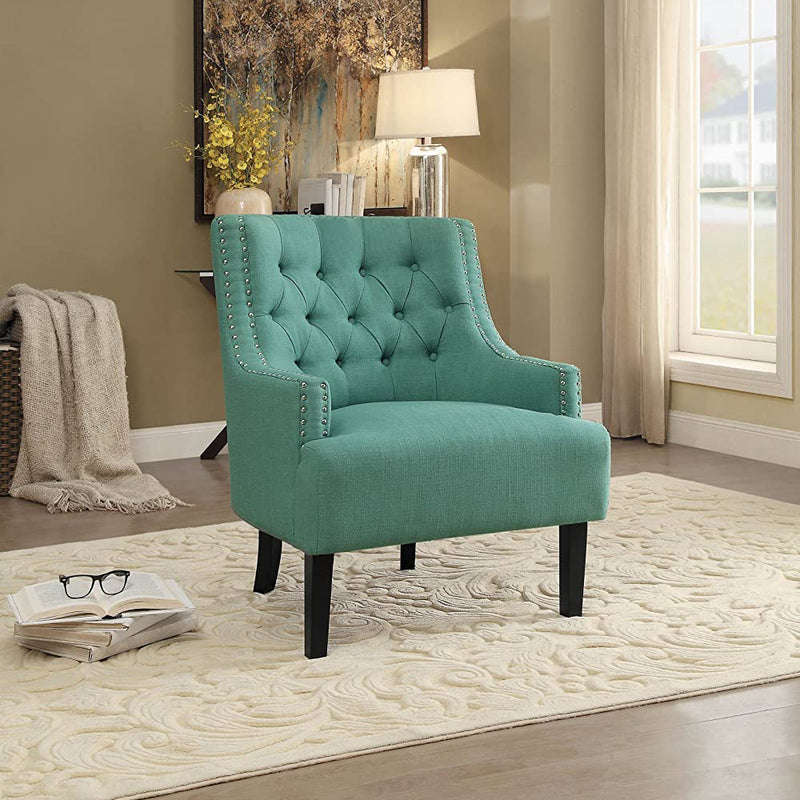 Homelegance Upholstered Diamond Tufted Accent Chair, 18 inch Chair Height, Teal