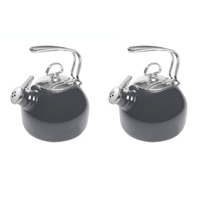 Chantal 1.8 Quart Enamel Steel Classic Stove Whistling Tea Pot, Onyx (2 Pack)