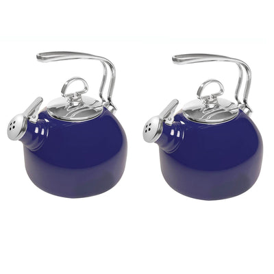 Chantal 1.8 Quart Enamel On Steel Classic Stove Whistling Teapot, Blue (2 Pack)