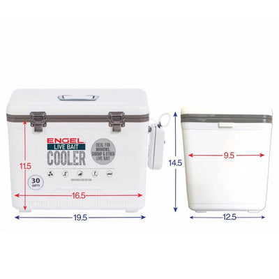 Engel 30 Quart Hard Sided Live Bait Fishing Dry Box Coolers, White (4 Pack)