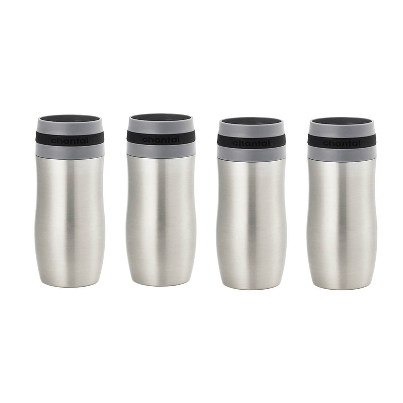Chantal 10 Ounce Stainless Steel Single Serve Easy Beverage Travel Mug (4 Pack)