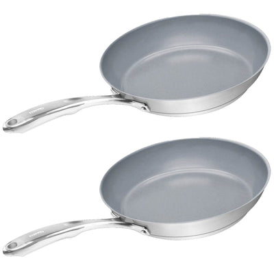 Chantal 21 Titanium Steel Stovetop Fry Pan with Ceramic Coating, Silver (2 Pack)