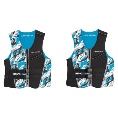 Airhead Camo Cool Neolite Blue Boating Life Vest Jacket, Mens Small (2 Pack)