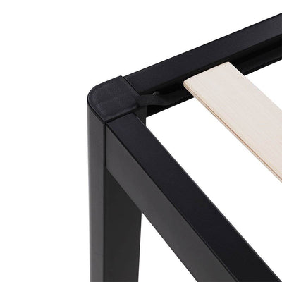 intelliBASE 18 Inch Wood Slat Black Metal Platform Bed Frame w/ Headboard, Twin