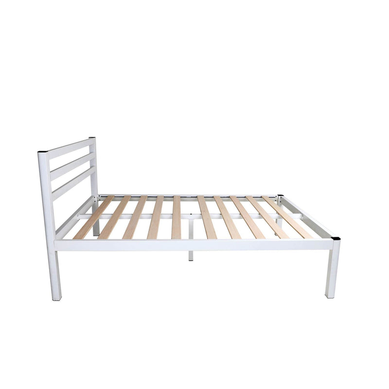 intelliBASE Deluxe Metal White Platform Bed Frame w/Headboard & Slats, Twin