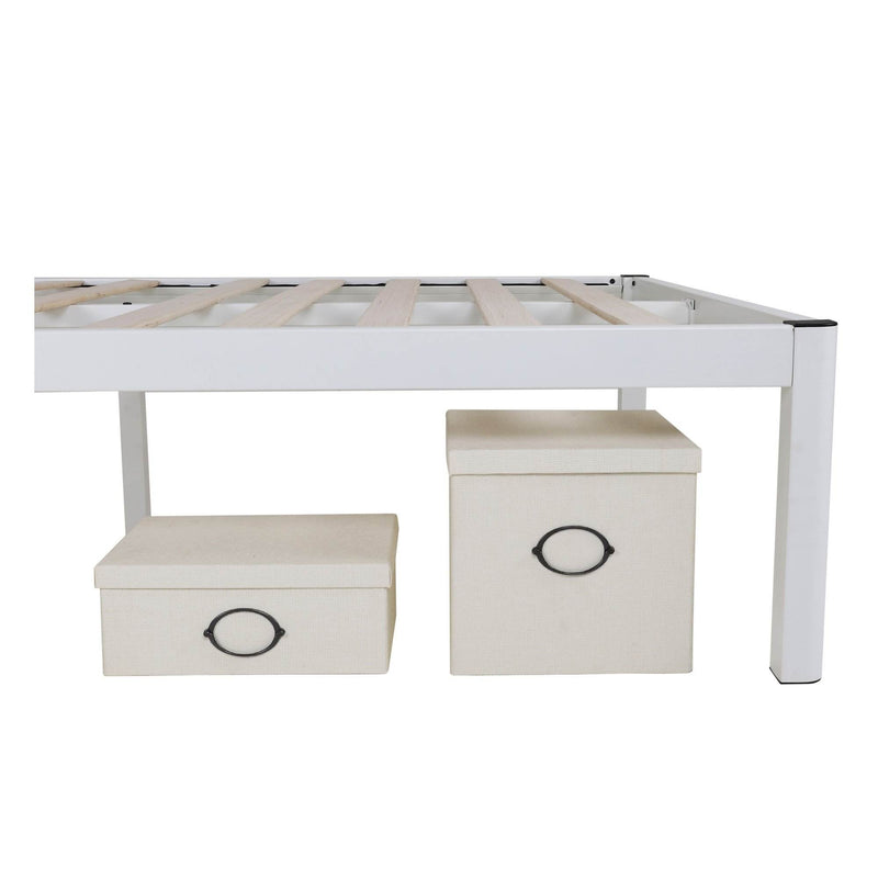 intelliBASE Deluxe Metal White Platform Bed Frame w/Headboard & Slats, Twin