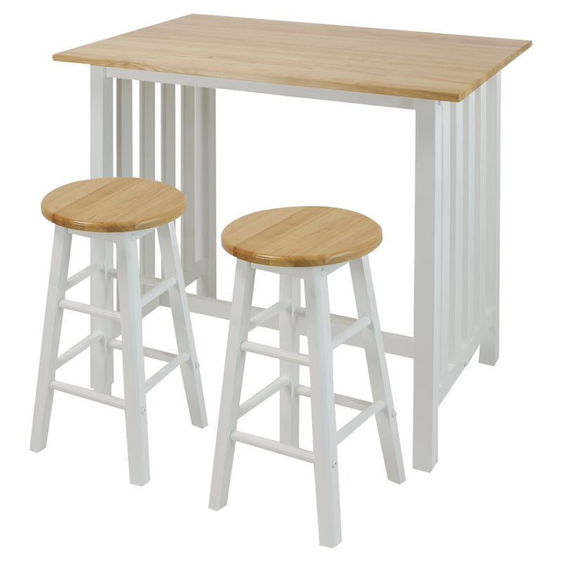 Casual Home 3 Piece Pub Style Kitchen Counter-Height Table Set, White