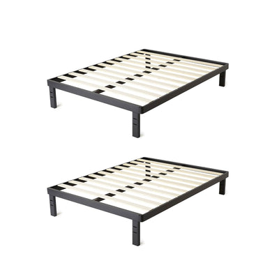 intelliBASE Deluxe Black Metal Platform Bed Frame w/ Wooden Slats, Twin (2 Pack)