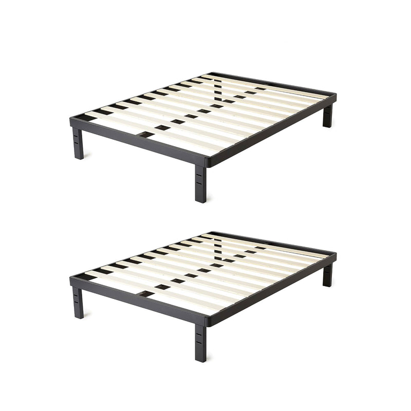 intelliBASE Deluxe Black Metal Platform Bed Frame w/ Wooden Slats, Twin (2 Pack)