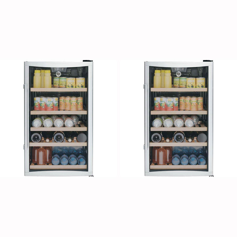 GE 109 Can 4.1 Cu. Ft. Free Standing Wine Beverage Center, Steel (2 Pack)