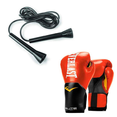 Everlast Elite Pro Boxing Gloves Size 12 Ounces, Red and 11 Foot Speed Jump Rope