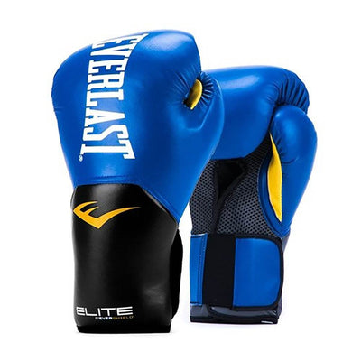 Everlast Blue Elite Boxing Gloves 14 Ounce & White 120-Inch Hand Wraps