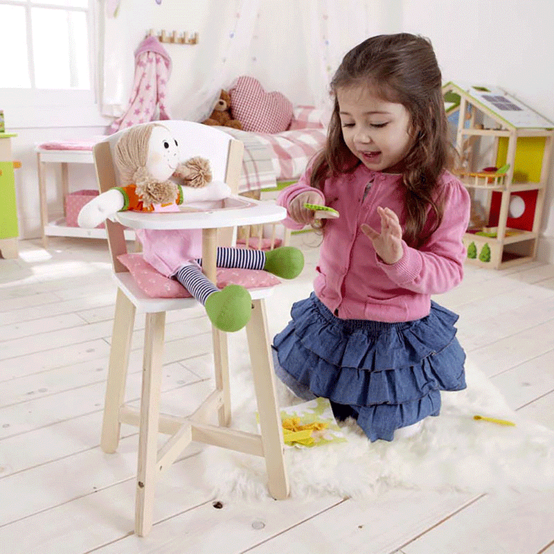Hape Wooden Doll Play Highchair Seat & Diaper Changing Table & Baby Stroller