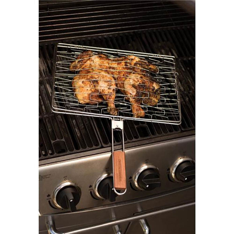 Bull 24109 Stainless Steel Rectangle Grilling Basket w/ Wood Handle, Silver