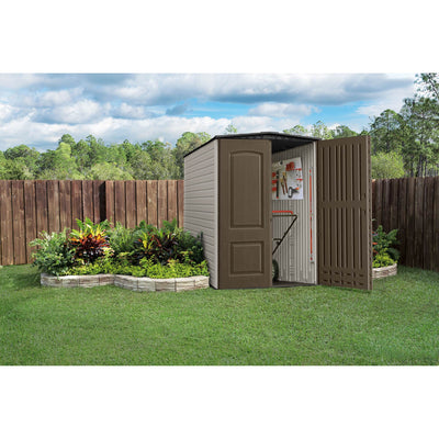 Rubbermaid 5x6 Ft Gardening & Tools Vertical Storage Shed, Brown (For Parts)