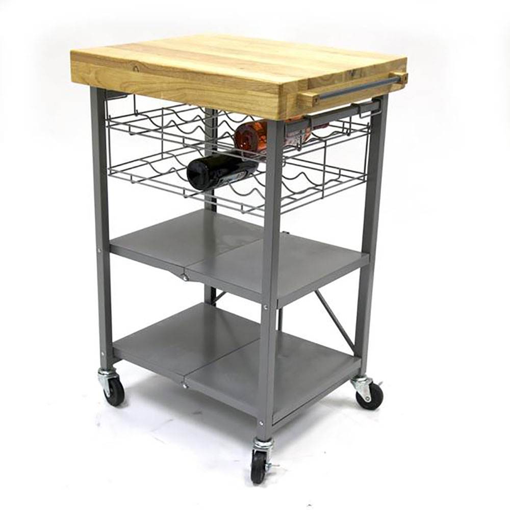 Origami 3 Shelf Kitchen Island Bar Cart with Double Wine Rack Bottle Holder - VMInnovations