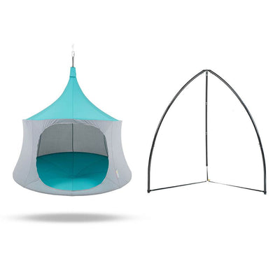 TreePod Cabana 6' Outdoor Tree Hanging Mesh Daybed Tent, Aquamarine w/ Stand