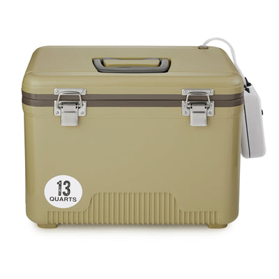 ENGEL 13 Quart Insulated Live Bait Fishing Outdoor Cooler with Water Pump, Tan