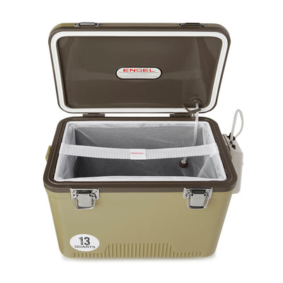 ENGEL 13 Quart Insulated Live Bait Fishing Outdoor Cooler with Water Pump, Tan