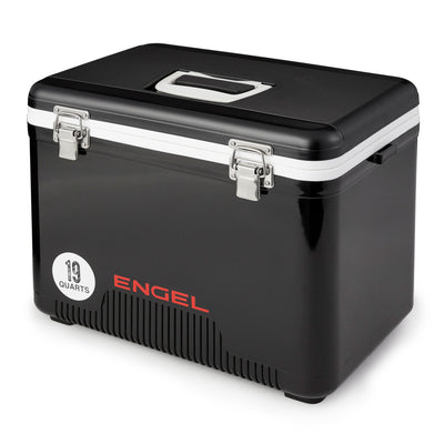 ENGEL 19 Qt Air Tight Dry Box & Insulated Ice Cooler with Shoulder Strap, Black